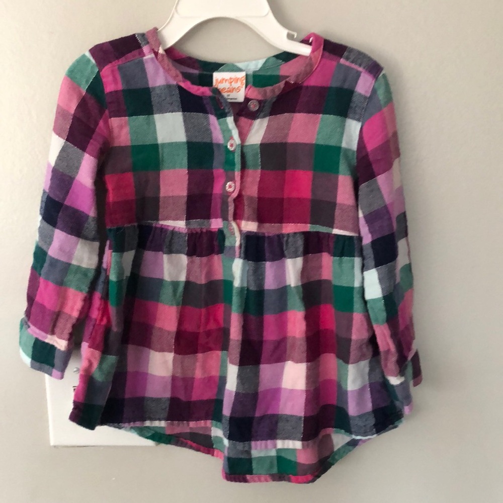 Pink plaid top, 3T, half button front